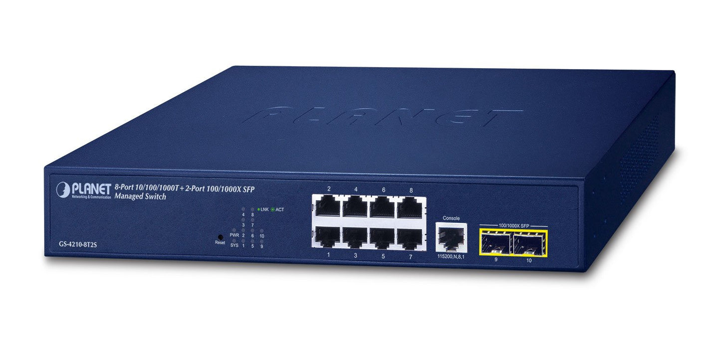 Switch Administrado SFP de 8 Puertos 10/100/1000T + 2 Puertos 100/1000X