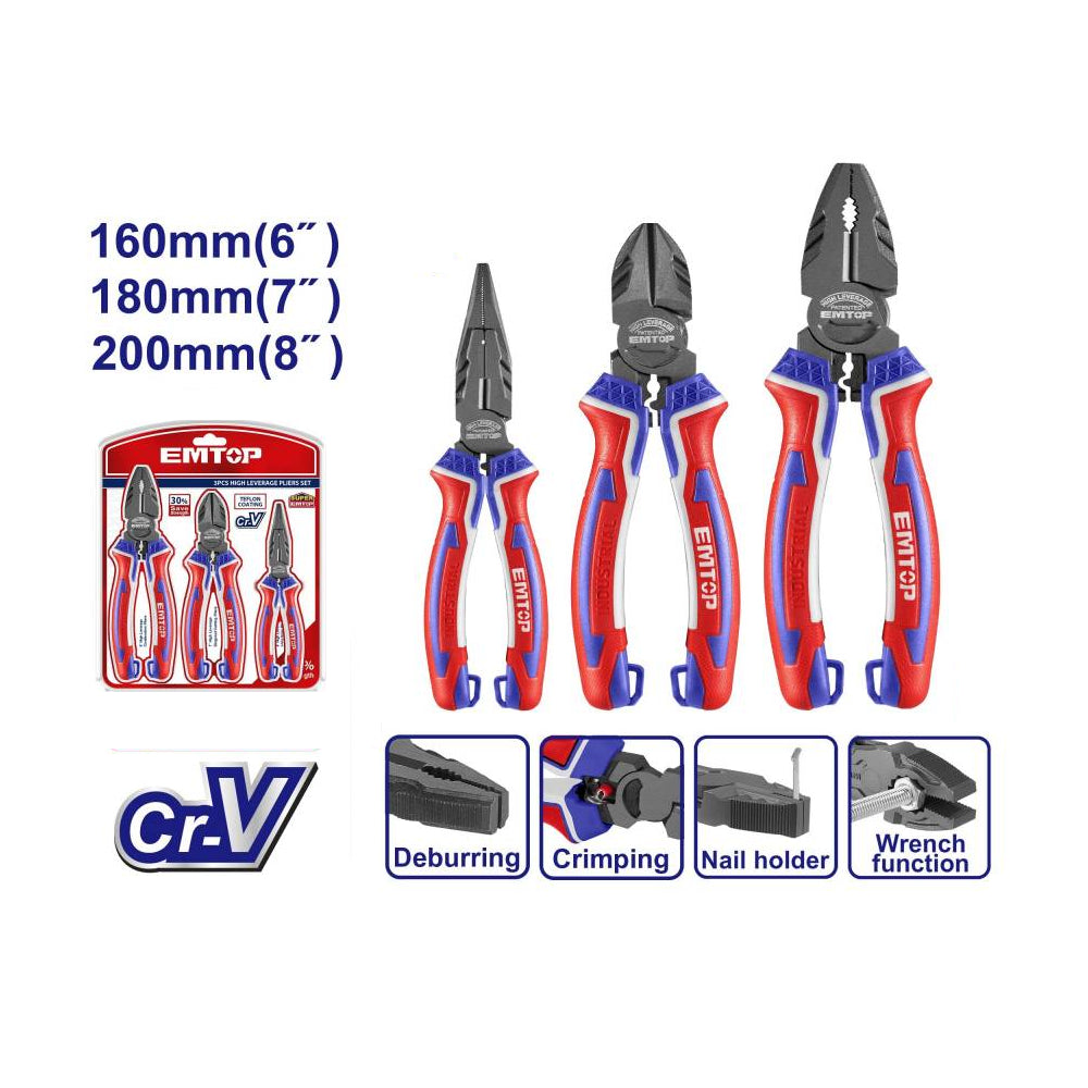 Conjunto de 3 Tenazas de Trabajo Profesional 8/7/6 – Emtop