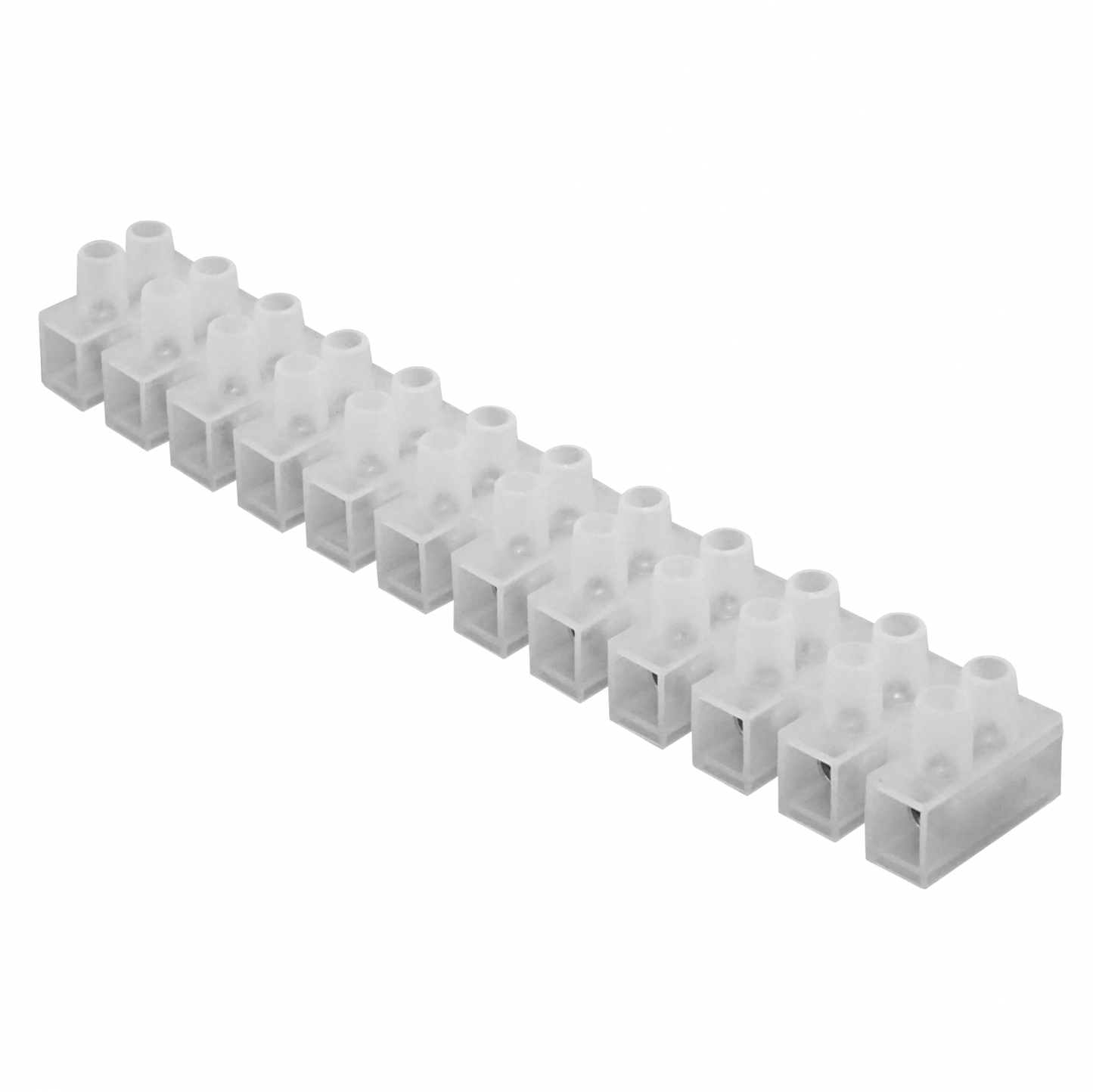 REGLETA-100A. Regleta de conexión con tornillos de 12 pares, capacidad de 100 amperios, cable de 21,2 mm², 380 V, máximo 100 A, dimensiones 226x35x29 mm