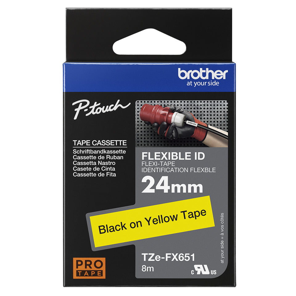 Brother Cinta amarillo sobre negro flexible 24mm x 8m