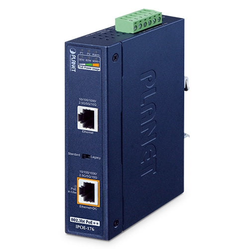 PLANET IPOE-176 - Inyector PoE++ 802.3bt Industrial 1 Puerto 10G (95W, -40~75°C)