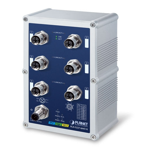 Switch Ethernet Administrado Industrial M12 de 6 Puertos 10/100/1000T Con Clasificación IP67 (-40~75 Grados C, M12 Con Codificación X)