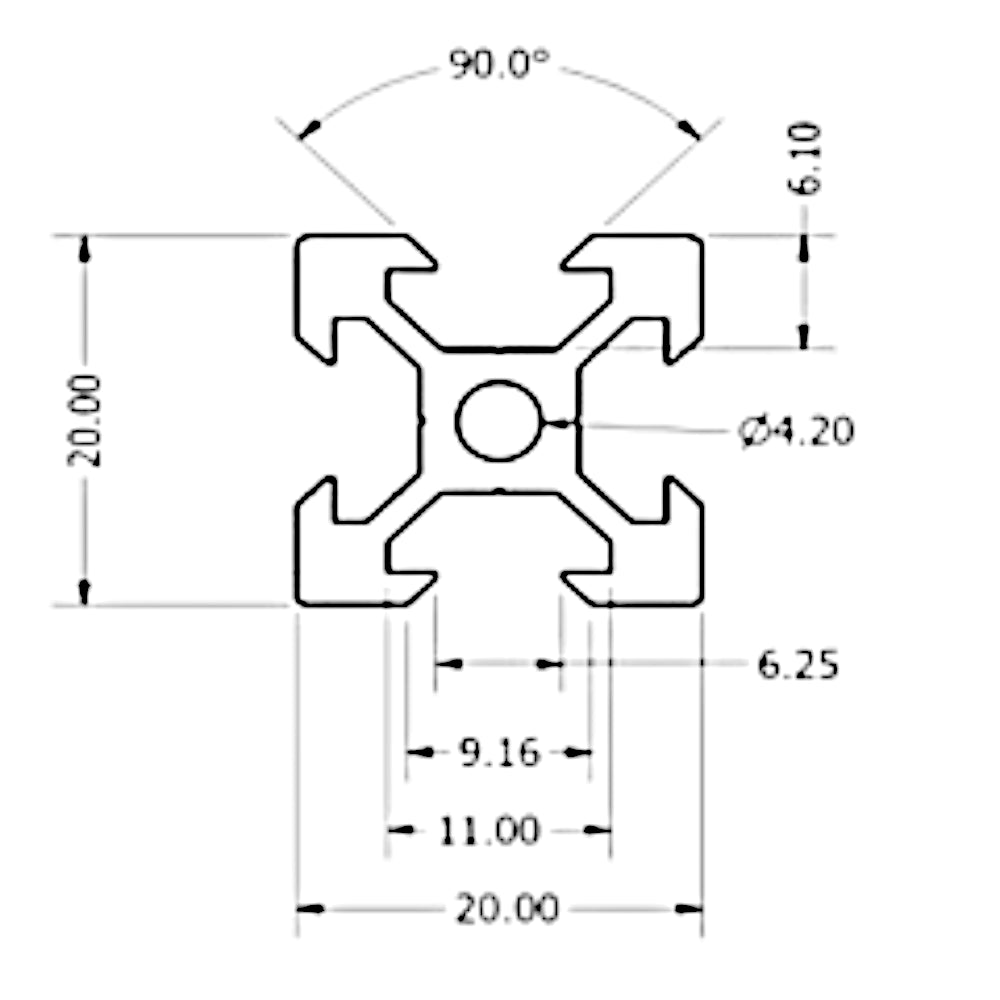 Perfil Estructural Aluminio Vslot 20x20x2000 mm