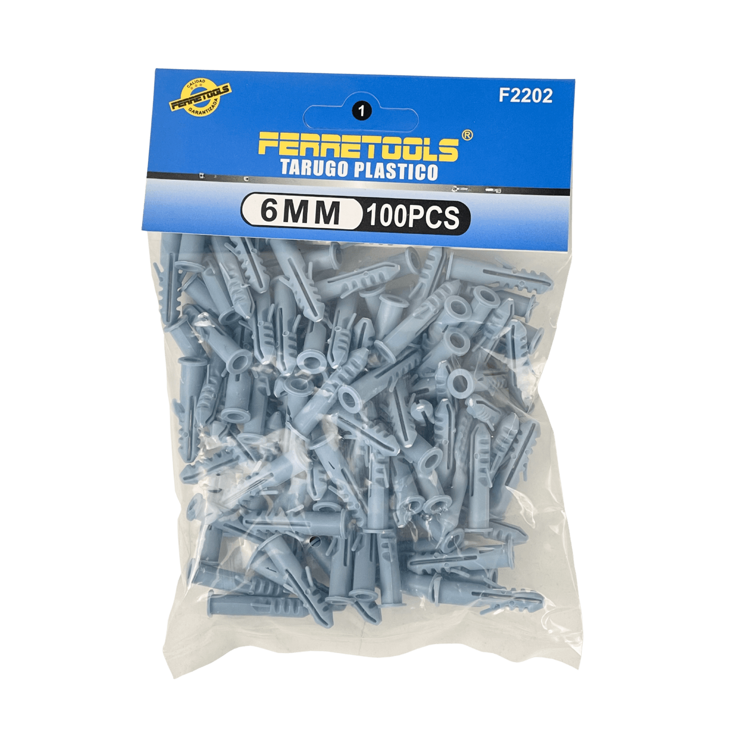 TARUGO-6MM Fijación Plástica de Polietileno Gris de 6x30mm para Tornillo de 4x32, Paquete de 100 Piezas
