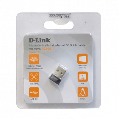 DWA-171 D-LINK AC600 433mbps-5GHz 150mbps-2,4GHz Adaptador-USB-Nano WiFi Antena-Integrada