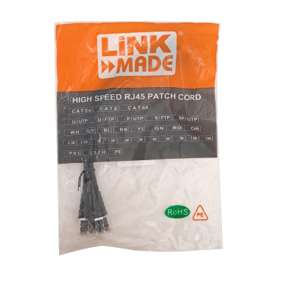 CP6SN-03-4 LINKMADE S/FTP CAT6 4UN 30cm NEGRO LSZH CABLE PATCH INYECTADO MULTIF