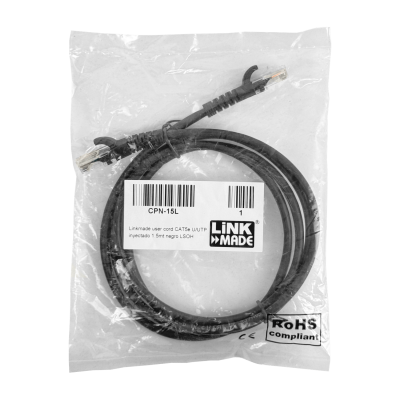 CPN-15L. CABLE DE PARCHEO MULTIHILO INYECTADO LINKMADE CAT5E LSZH NEGRO DE 1,5 METROS