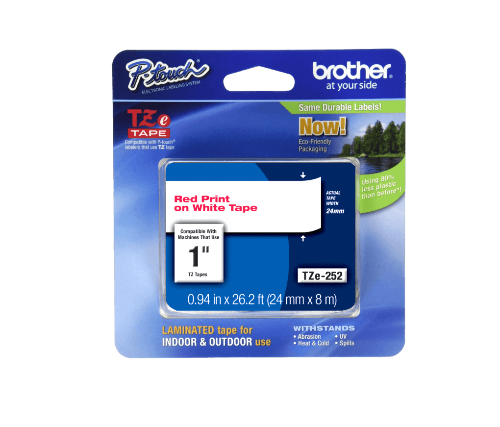 TZE-252 BROTHER 24mm Rojo sobre Fondo Blanco Cinta 8mt para-PT-E550WVP/D600VP/P900W