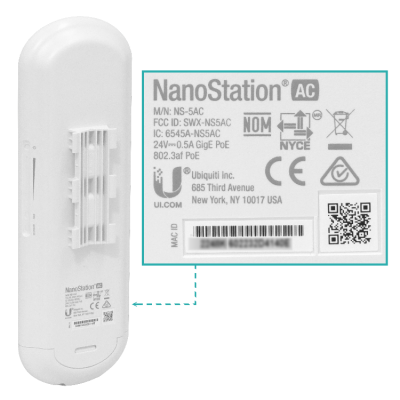NS-5AC UBIQUITI 2-1000 5GHz 16dBi 25dBm PoE-entrada/salida incl24V 2x2 airMAXac 45x45º