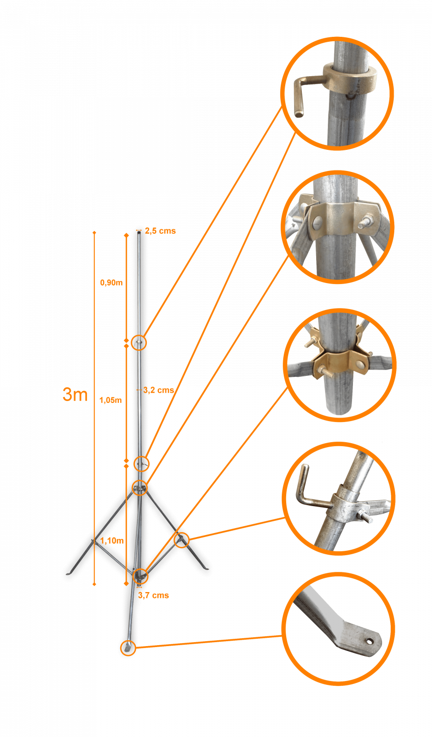 MASTD-3M LINKMADE 3mt Mastil Liviano Telescopico Galvanizado No-req-piola