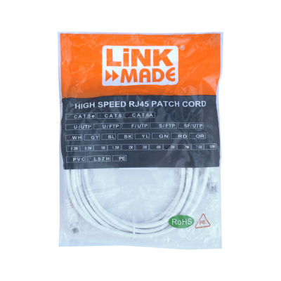 C6AW-50 LINKMADE Latiguillo de red Cat6a U/FTP blanco de 5 metros con cable multifilar y cubierta LSZH moldeado