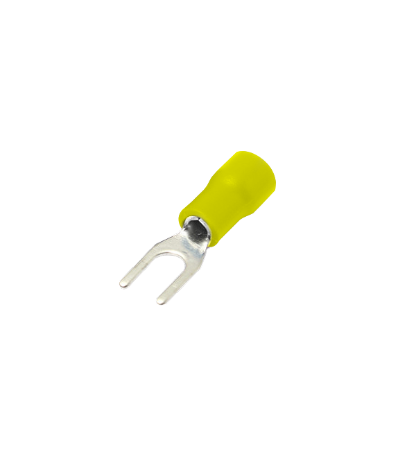 HORQ-3760 Terminal horquilla amarillo 3,7mm para cable 4-6mm² con aislamiento de PVC SV5.5-3.5, paquete de 100 piezas