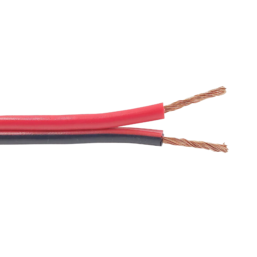 2X24RN Cable paralelo multifilar rojo y negro de 100 metros, 2 conductores de 24AWG CCA, compuesto por 11 hilos de 0.15mm