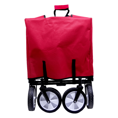 CARRO-4 Carretilla Manual de Arrastre Metálica con Lona Roja Plegable de 4 Ruedas Capacidad 70kg