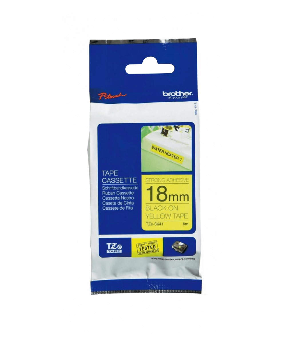 TZE-S641 BROTHER E-P 18mm Negro en Amarillo Cinta 8mt p/PT-E300VP/D600VP ExtraP
