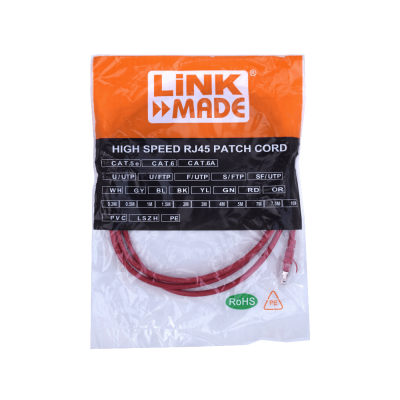 C6AR-20. LINKMADE 2m Cat6a U/FTP Rojo LSZH Cable de Parcheo Inyectado Multiconductor