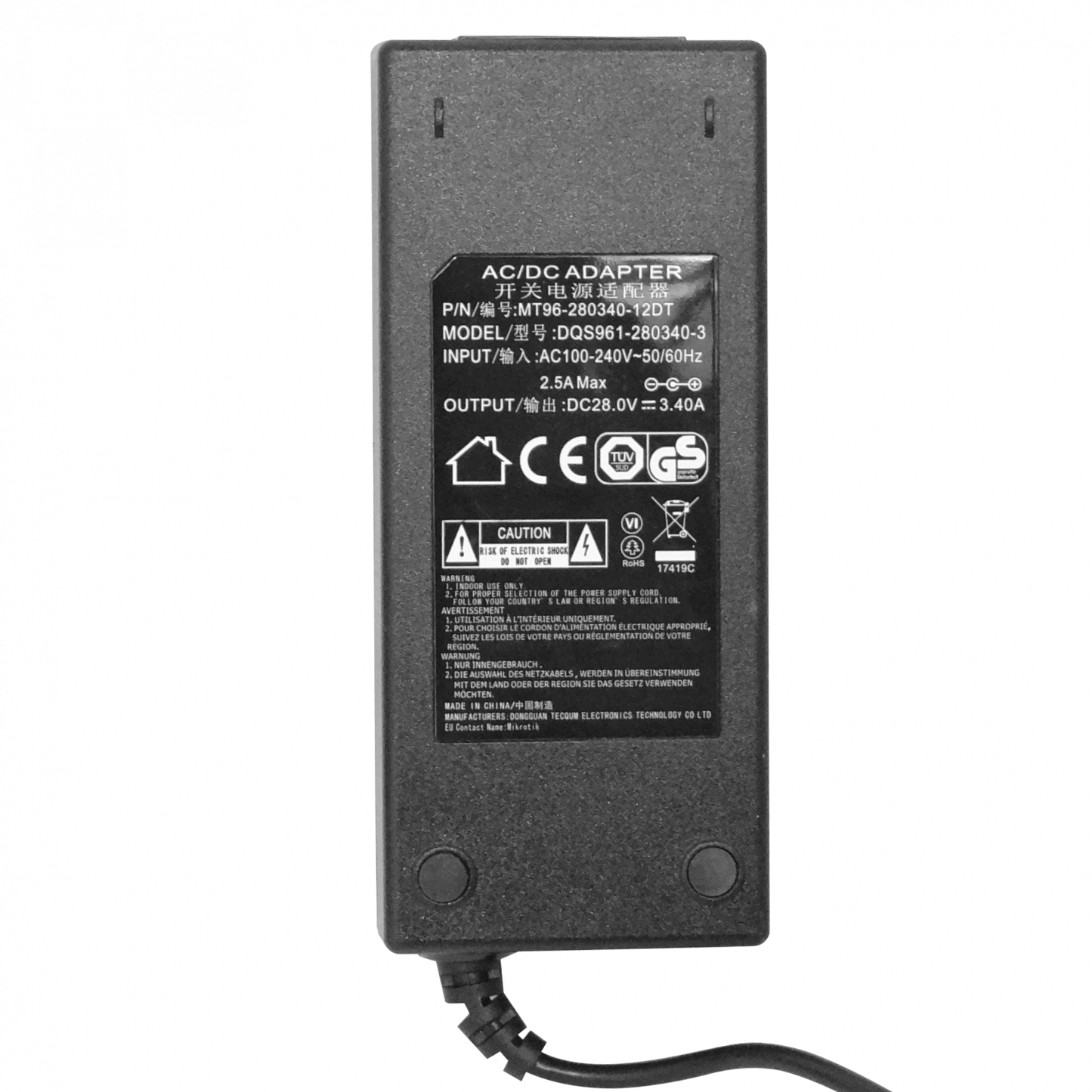 F-MIK-8P MIKROTIK requiere cable de alimentación para CRS112-8P-4S-IN 28V 3,4A 240V C14 Fuente de repuesto