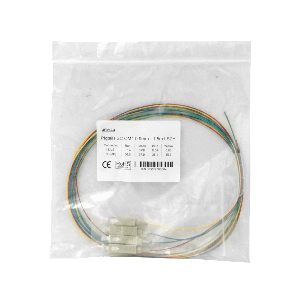 JFMC-4 SC/UPC OM1 Multimodo 1,5 Metros 4-Unidades Pigtail LSZH 62.5/125µm 0,9mm 150cm