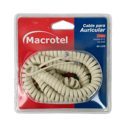 MT-1279 MACROTEL RJ9 M-M 7,5mt Cable Micrófono Helicoidal 4P4C-7,7mm Tonalidad Crema