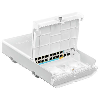 NETPOWER-15FR MIKROTIK 16-100(15-PoE-entrada) 2-SFP L5 requiere-18-57V CRS318-1FI-15FR-2S-OUT