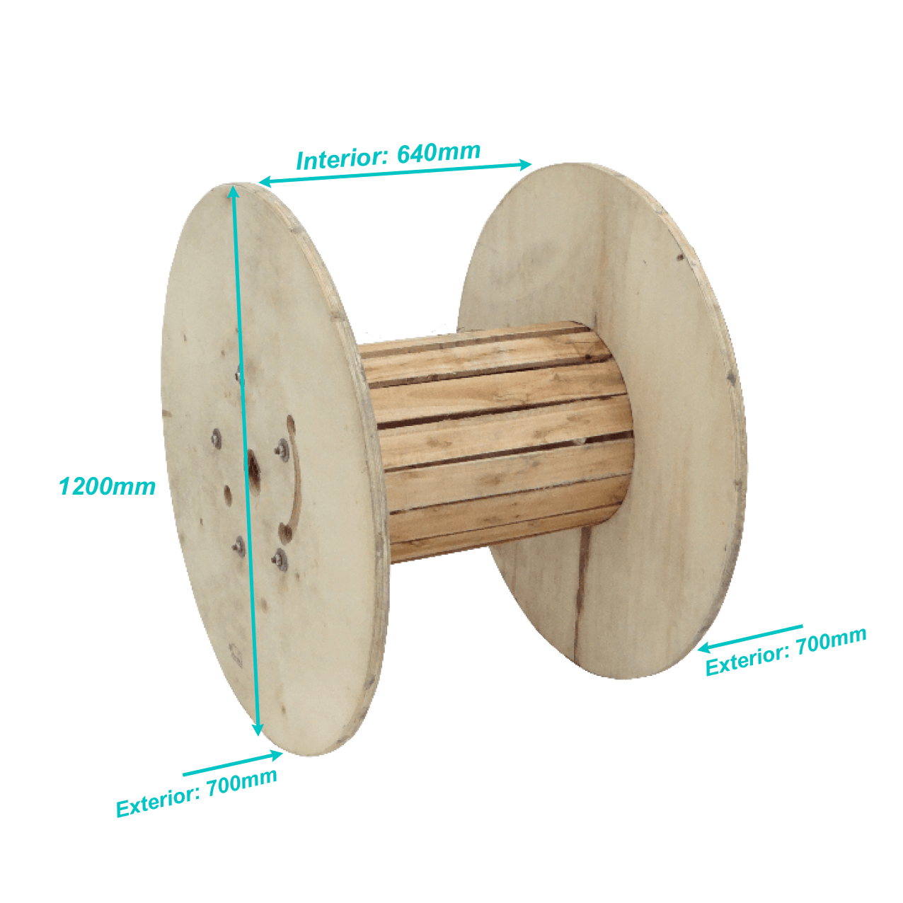 CARE-5 Diámetro-120cm Ancho-70cm Bobina Vacía Madera para Fibra Óptica
