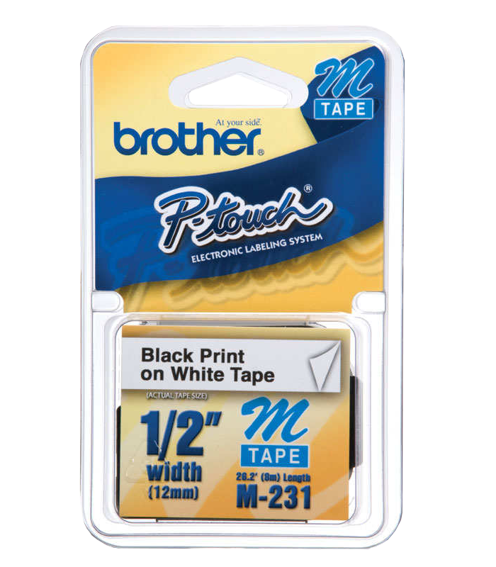 M231 BROTHER 12mm Negro sobre Blanco Cartucho Cinta 8m para PT-90