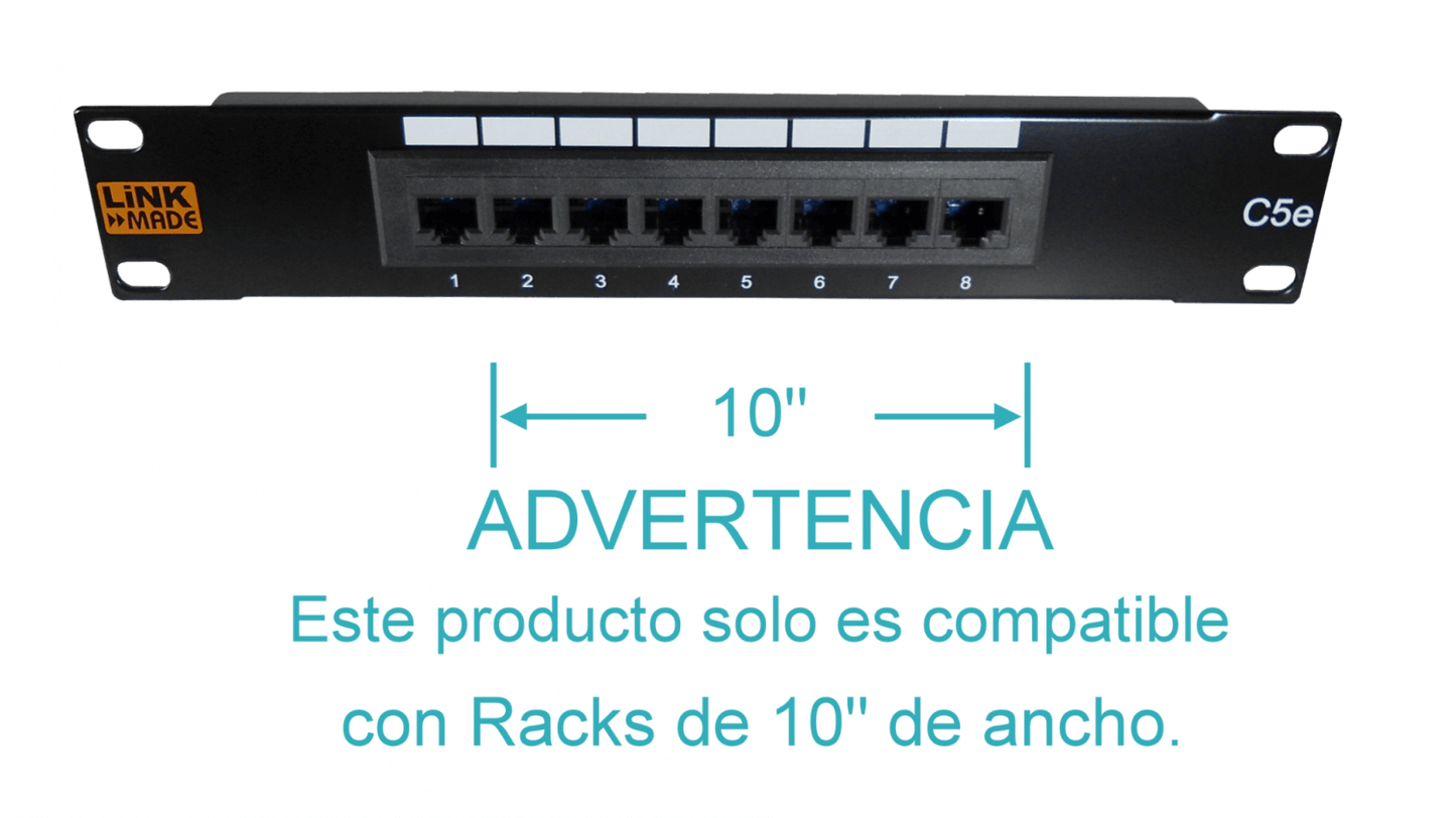 PP508L LINKMADE 8-RJ45 10-PULGADAS 1U CAT5E UTP PANEL DE PARCHEO CERTIFICADO UL