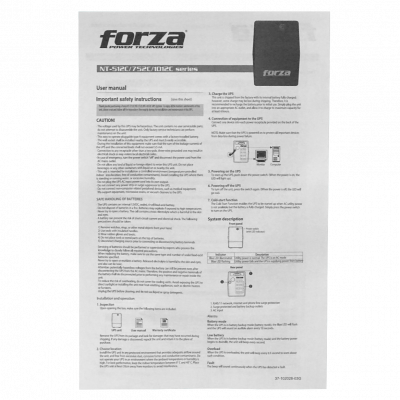 NT-752C FORZA 42WH 1x7AH 750VA 375W 4-Tomas-IEC-C AVR sin-USB 162-268VAC 2-RJ UPS