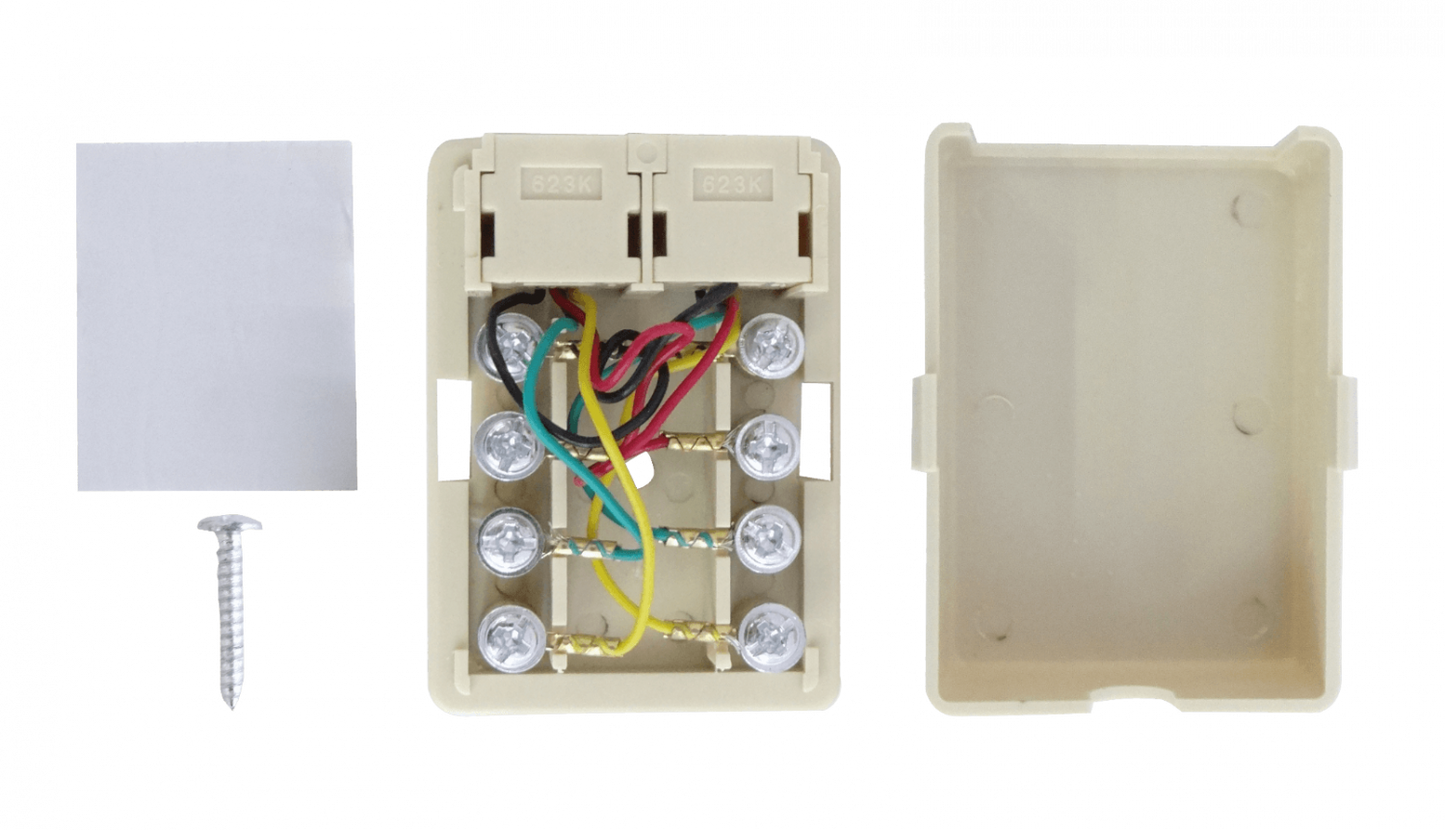 RST-1124 Roseta de Superficie 2-RJ11 6P4C Doble Marfil/Beige con 8-tornillos