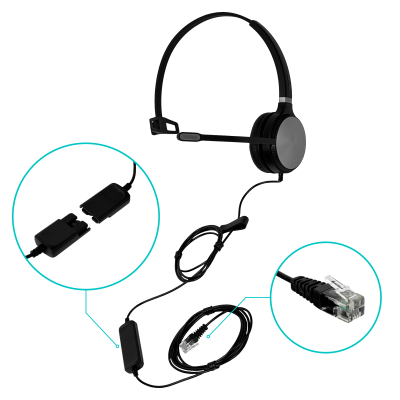 YHS36-MONO YEALINK Diadema Monoauricular con Cable de 2m y Conector RJ9 Compatible con T30/31/33/57 con Supresión de Ruido