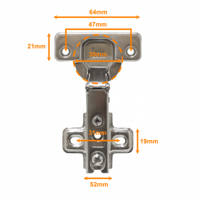 BISA-R Bisagra recta con sistema de retención 35mm para mobiliario incluye-4-tornillos Tipo cazoleta