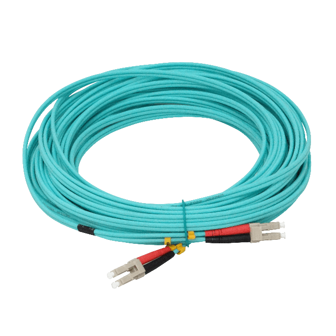 JF3LL15 Jumper de fibra óptica dúplex multimodo OM3, conectores LC a LC, cable de 3,0 mm 50/125 µm, cubierta LSZH, longitud de 15 metros.