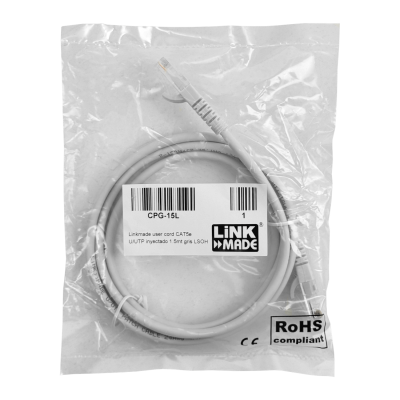 CPG-15L LINKMADE 1,5MT CAT5E GRIS LSZH LATIGUILLO DE RED MOLDEADO MULTIHILO 1.5M