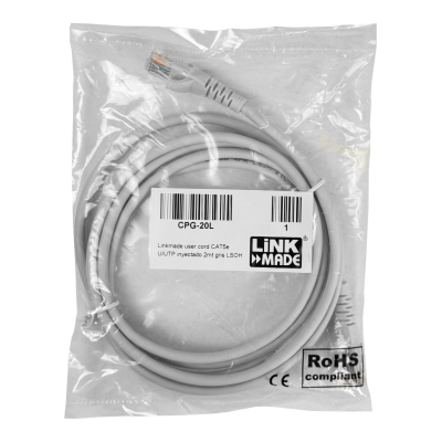 CPG-20L LINKMADE 2 Metros CAT5E Gris LSZH Latiguillo de Red Moldeado Multiconductor