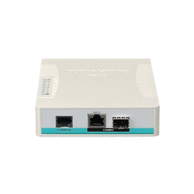 CRS106-1C-5S Switch de fibra administrable MIKROTIK con licencia L5, 5 puertos SFP, 1 puerto combo SFP con PoE, puerto de consola, incluye fuente de 24 V