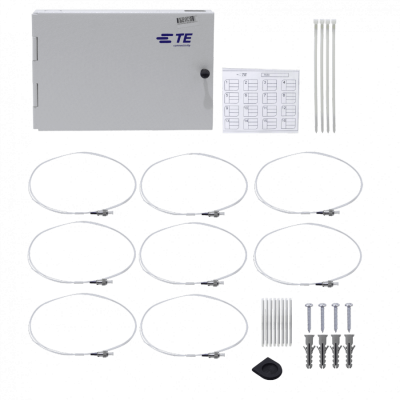 CFM-8F Caja mural cabecera gris de 30x20cm con 8 fibras FC/UPC, incluye acopladores, pigtails y manguera