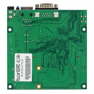 Router RB411AH MIKROTIK con procesador de 680MHz, memoria RAM de 64MB, licencia nivel 4, un puerto 10/100 y una ranura MiniPCI, requiere fuente de alimentación externa
