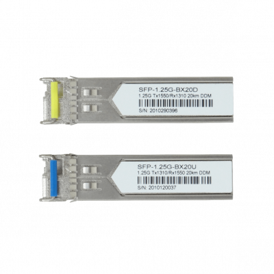 S-3553LC20 Par de transceptores SFP WDM bidireccionales BX20 U+D, 1 canal LC, alcance 20km, 1550nm/1310nm, velocidad 1,25Gbps