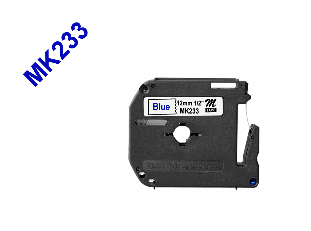 MK233 BROTHER Cartucho de Cinta de 12mm Azul sobre Blanco 8 Metros para Rotuladora PT-90