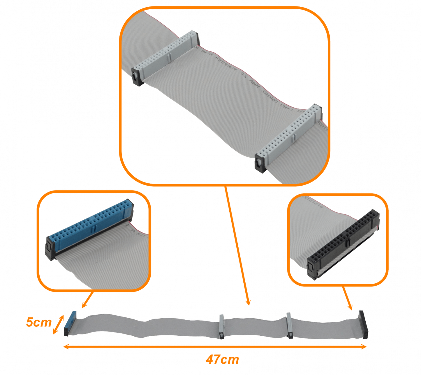 CABLE-IDE47 Cable plano IDE de 47cm de longitud total 4 conectores duales Tipo ribbon 80 hilos Para sistemas heredados