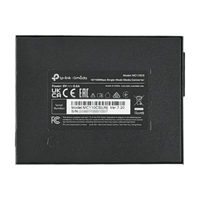 MC110CS TP-LINK CONVERSOR DE MEDIOS FIBRA MONOMODO 100MBPS 2-SC 20KM Conector-5,5x2,1mm