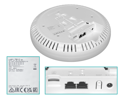 CAP-LTE12-AX MIKROTIK WiFi6 6dBi 2,4GHz-574 5GHz-1200 L4 entrada-48V 1-ranuraSIM 2-puertos-1000-PoE