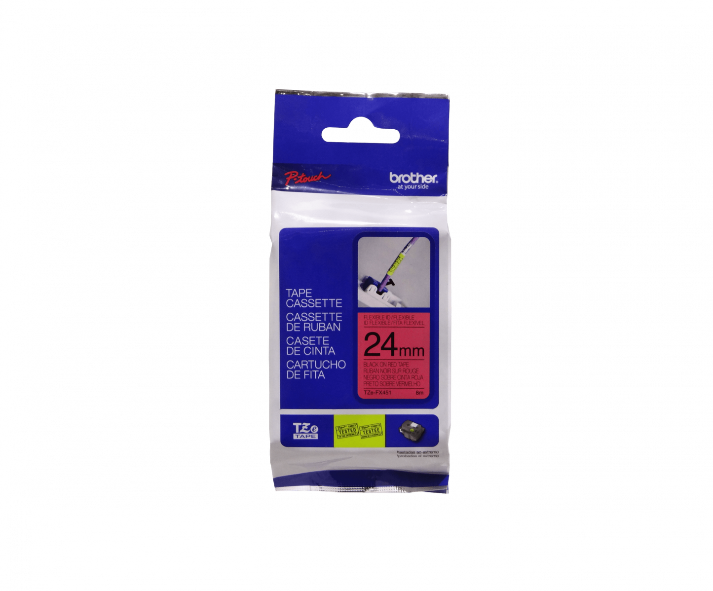 TZE-FX451 Cinta compatible BROTHER 24mm impresión negra sobre fondo rojo largo 8m para equipos PT-E550WVP/D600VP