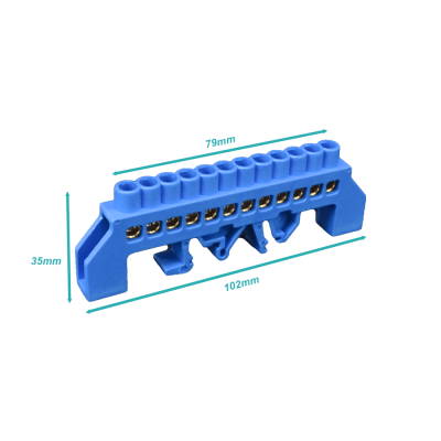 REGLETA-DA12 Barra Azul 12-Terminales 4mm Carril DIN Reparto Eléctrico