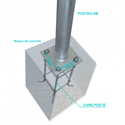CAN5-POSTE Cesta metálica para base de obra civil de poste POSTEC-5M altura 590mm sección 18x18cm llave hexagonal 23mm