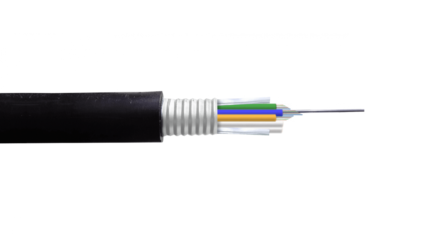 CF3612 OM3 Cable Fibra-Óptica 12-Núcleos-Multimodo GYTS Armadura-Acero Exterior-PE OM3 12x50 3-Tubos
