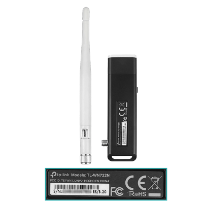TL-WN722N TP-LINK Adaptador USB Inalámbrico con Antena Desmontable RP-SMA de 4dBi, 2,4GHz, 150Mbps, 20dBm, 100mW