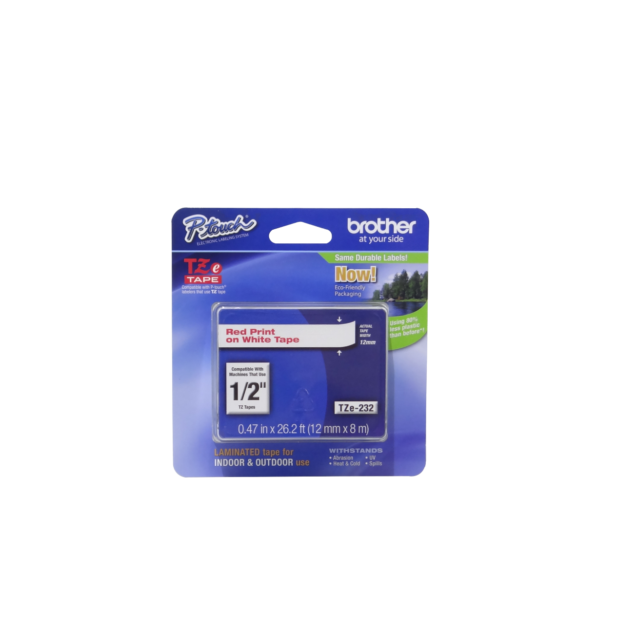 TZE-232 BROTHER 12mm Rojo en Fondo Blanco Cinta 8mt p/PT-H110