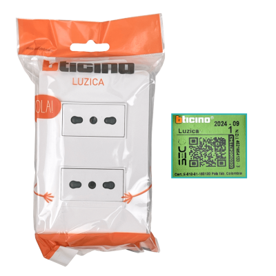 PU1280 BTICINO Módulo Doble con 2 Tomas de Corriente de 16A Estándar Nacional, 250V, Blanco, Serie LUZICA