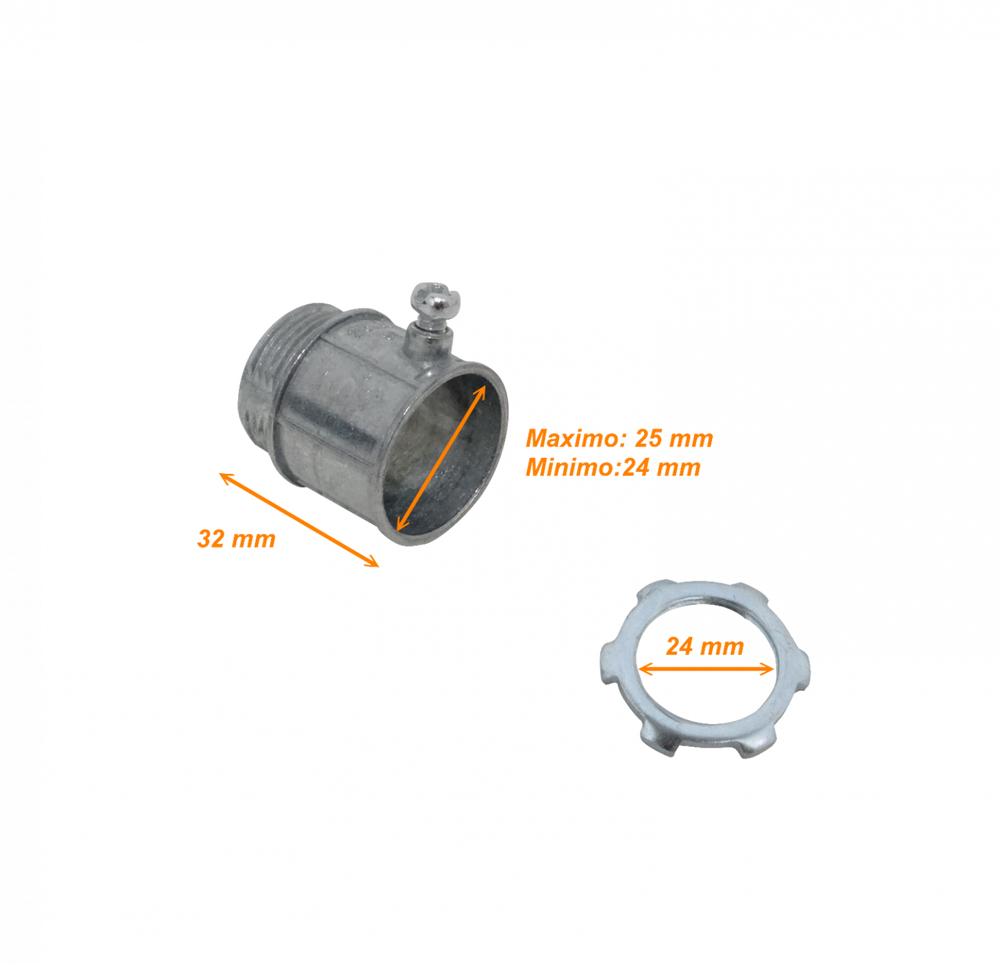 EMT25-SA Conector de salida para caja con hilo de 25mm en zinc, apto para tubería metálica rígida